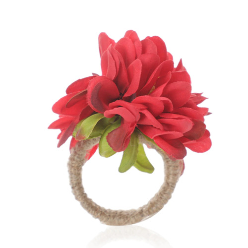 Large View 4pcs Dahlia Flower Napkin Rings - Red