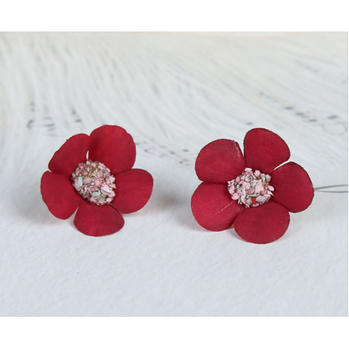 Large View 2cm Dainty Flowers - Burgundy