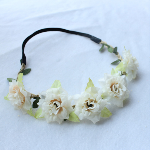 Large View Cottage Rose Flower Crown - Champagne