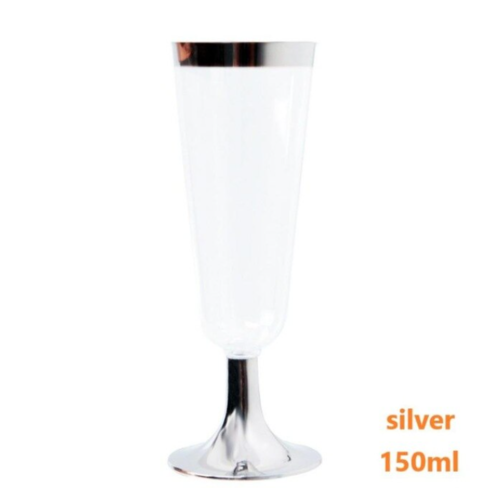 Large View 6pk x 150ml Silver Rimmed Champagne Flute Glass