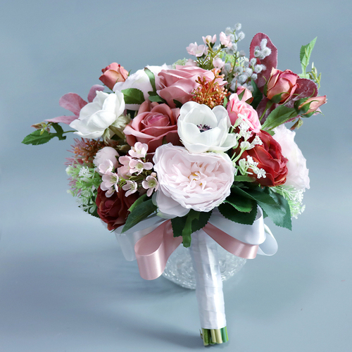 Large View Mixed Flower Bridal Bouquet 27cm - Pink/Mauve/White