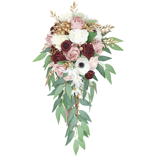 Large View Bridal Teardrop Bouquet - White, Mauve, Pink, Burgundy, Gold