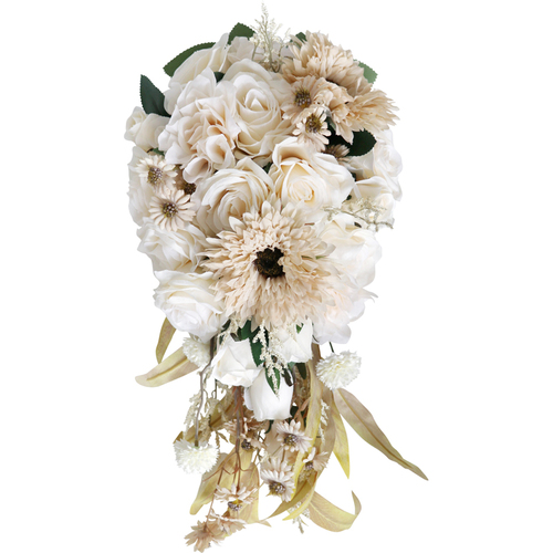 Large View Bridal Teardrop Bouquet -  Ivory, Tan & Naturals