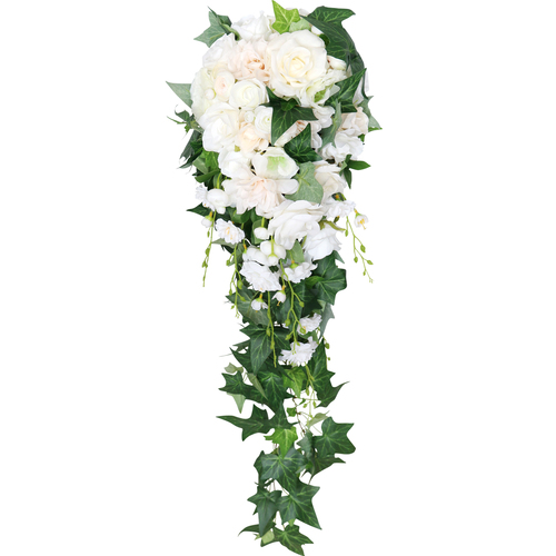 Large View Bridal Teardrop Bouquet - White/Champagne