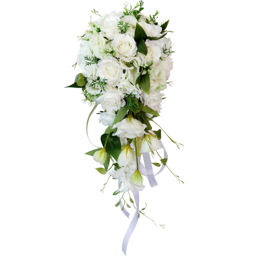 Large View Bridal Teardrop Bouquet - White