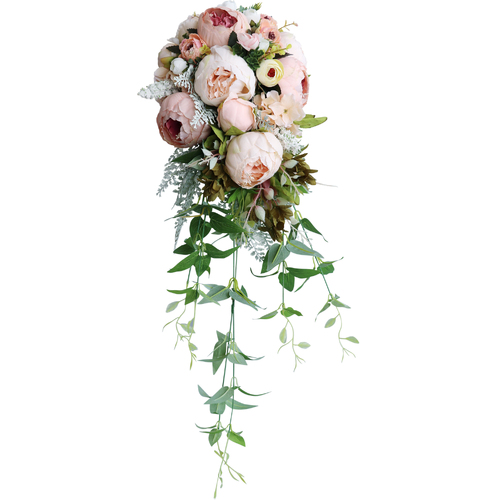 Large View Bridal Teardrop Bouquet - Peony Champagne Pinks