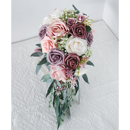 Large View Bridal Teardrop Bouquet - Mauve/Pinks