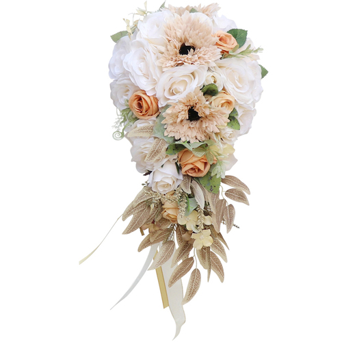 Large View Bridal Teardrop Bouquet - Burnt Orange, Ivory, Tan Naturals