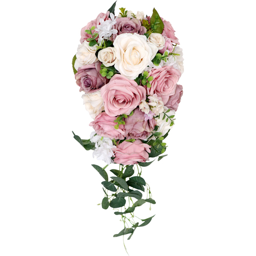 Large View Bridal Teardrop Bouquet - Ivory, Pink Mauve Roses