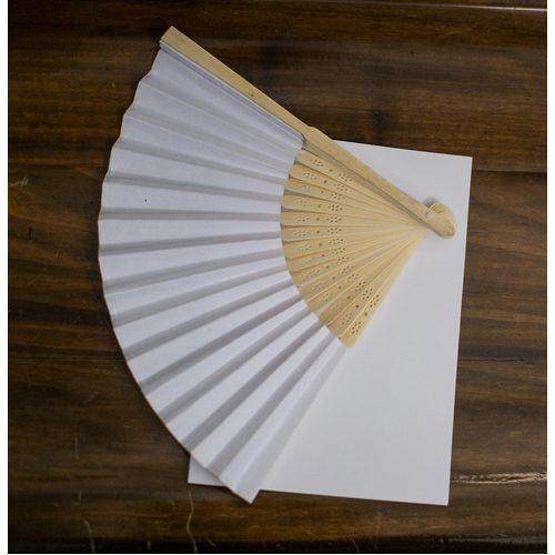 Large View Bamboo and Paper Wedding Fan - White