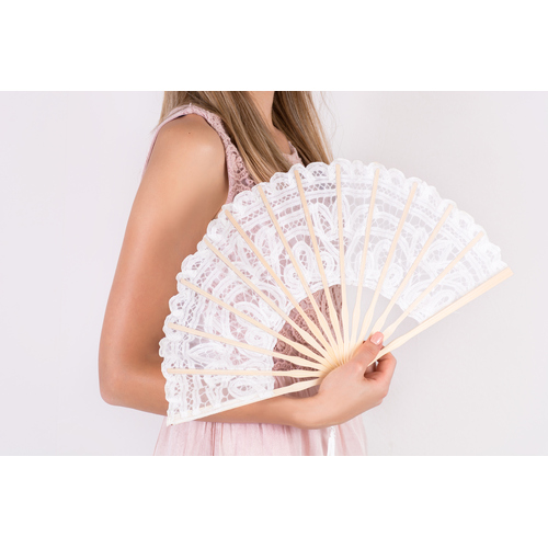Large View Lace Wedding Hand Fan - White