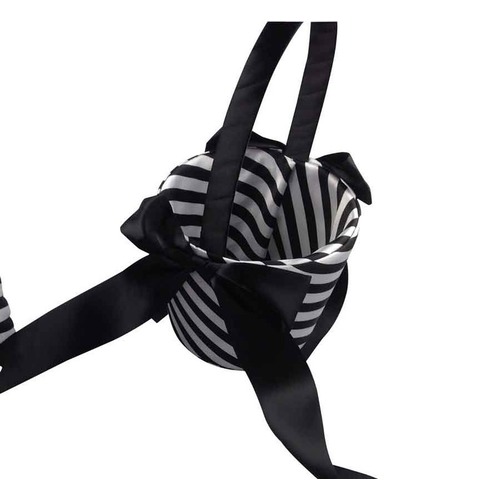 Large View Flower girl Basket - Black/White Satin Stripe