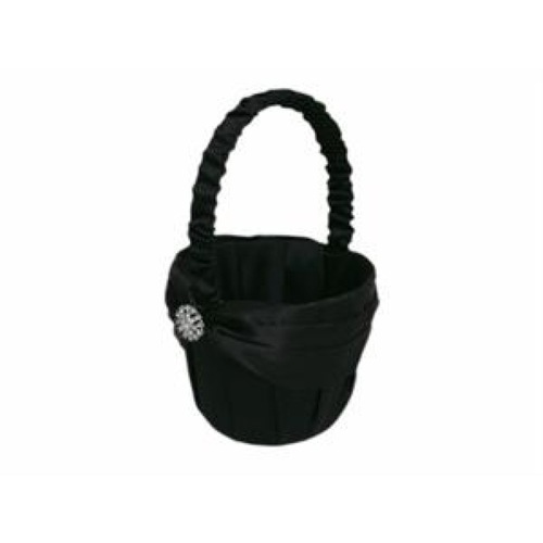 Large View Flower Girl Basket - Rhinestone Button Black