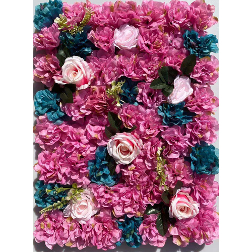 Large View Rose/Hydrange/Greenery Flower Wall Fushia/Pink/Teal