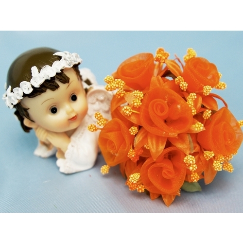 Large View 72 Shimmering Organza Rose Craft Flowers - orange