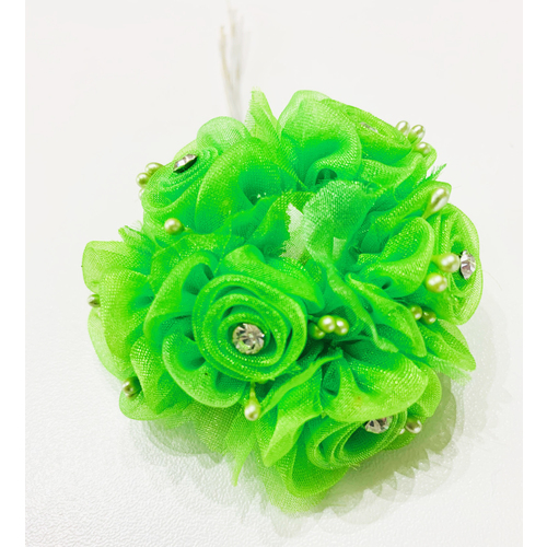 Large View 72 Organza & Rhinestone Craft Roses - Apple