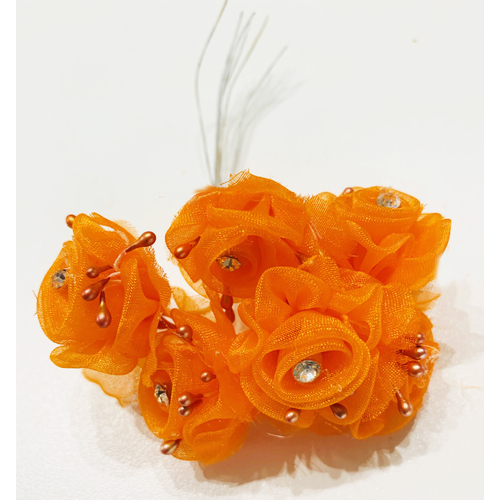 Large View 72 Organza & Rhinestone Craft Roses - Orange