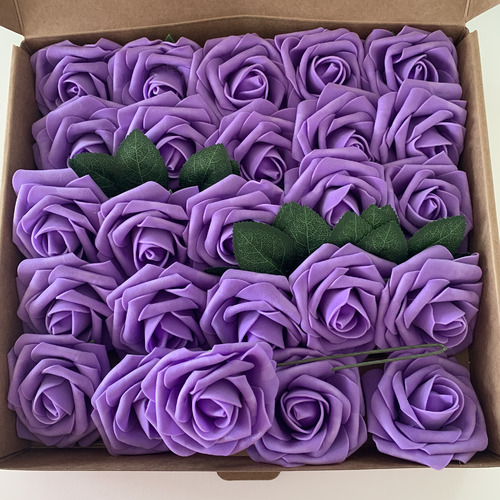Large View 25pk - Light Purple Foam Roses - 7.6cm on pick