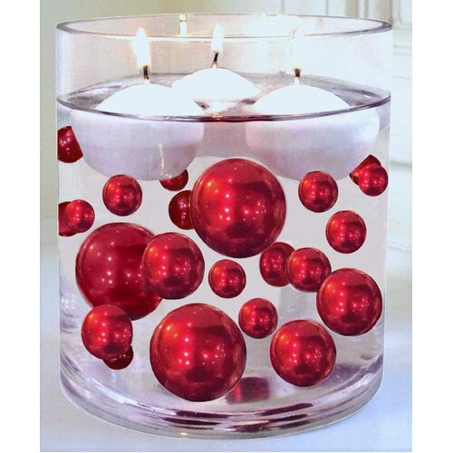 Large View Deep Red Floating Pearls - Centerpiece Vase Filler