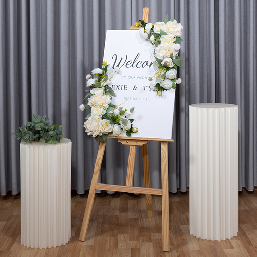 Large View 2pc Set - White/Cream Rose & Silver Dollar Floral Arch/Sign Corner Arrangment