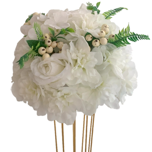 Large View 30cm Floral Rose & Hydrangea Ball Arrangement - White/Cream