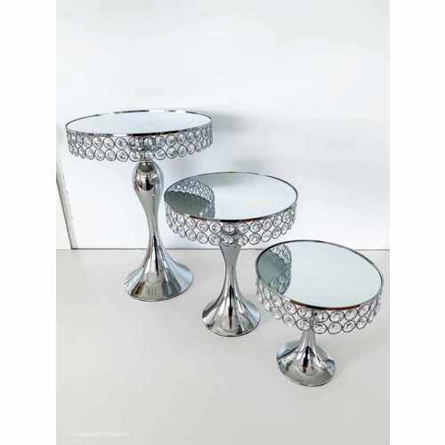 Large View 3pc Set Large Silver Cake Stands