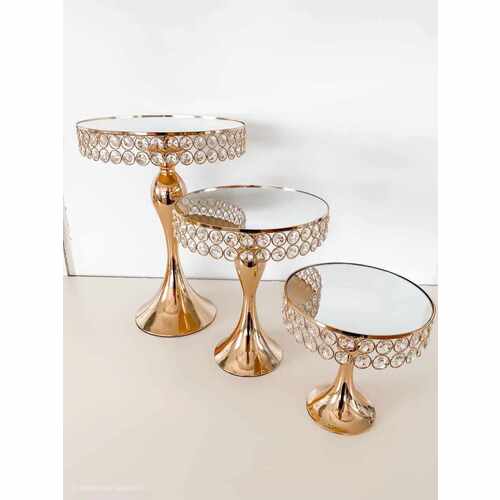 Large View 3pc Set Large Gold Cake Stands (Factory Second)