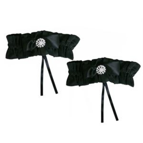 Large View Garter - Rhinestone Bucklet Black  CLEARANCE