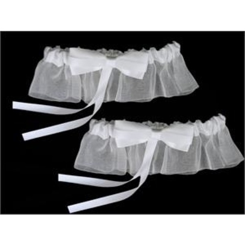 Large View Garter - Satin Bow White CLEARANCE