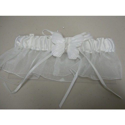 Large View Garter Wedding - Butterfly - White CLEARANCE