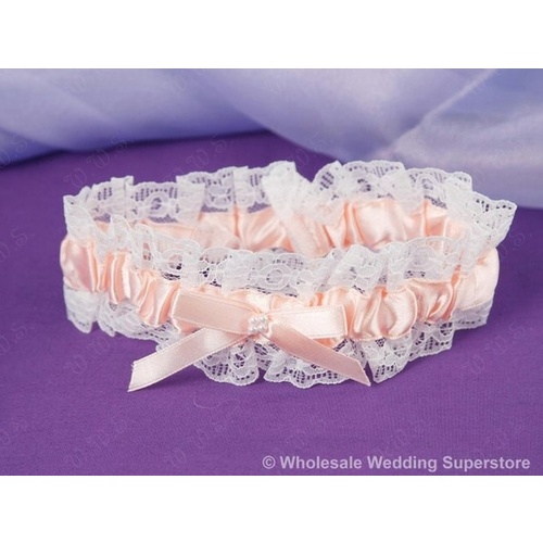 Large View Garter Wedding - Satin and Lace - Peach CLEARANCE