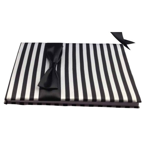 Large View Wedding Guest Book - Black/White Satin Striped