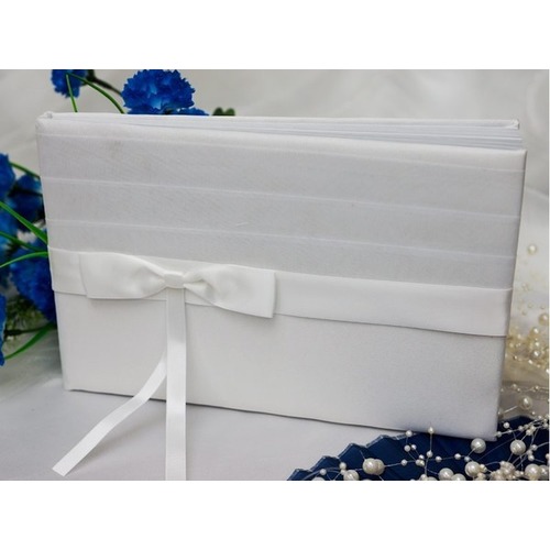 Large View Wedding Guest Book - Satin Bow White