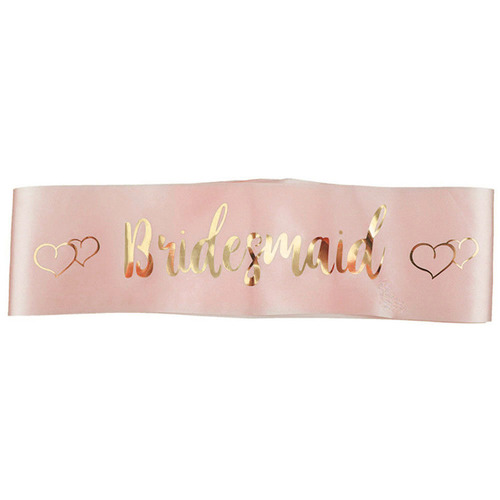 Large View Bridesmaid Sash - Pink with Gold Writing