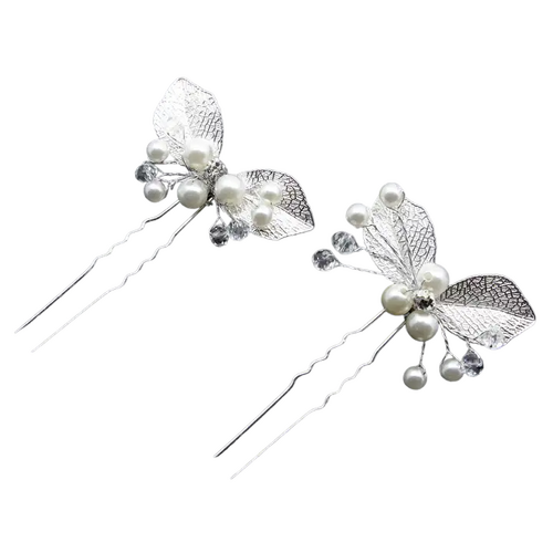 Large View Silver Hair Pin - Pearl & Rhinestone