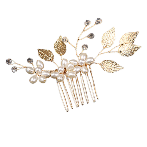 Large View Hair Slide - Gold Leaf and Pearl