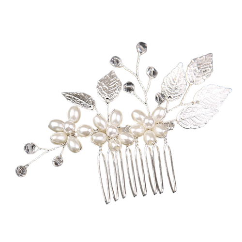 Large View Hair Slide - Silver Leaf and Pearl