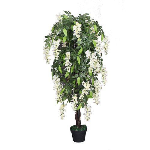 Large View 120cm Cream Artificial Wisteria Topiary Tree - Potted