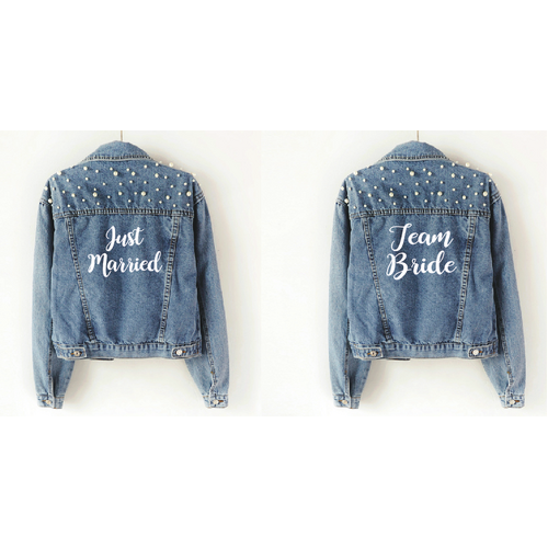 Large View Denim Jacket with pearls - Bride or Team Bride Design