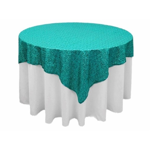 Large View Stunning Sequin Table Square Overlay 182cm- TURQUOISE