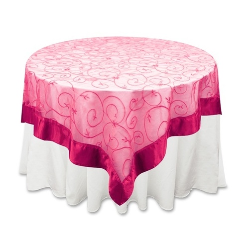 Large View Square Overlay 182cm (Embroidered Organza) - Fushia