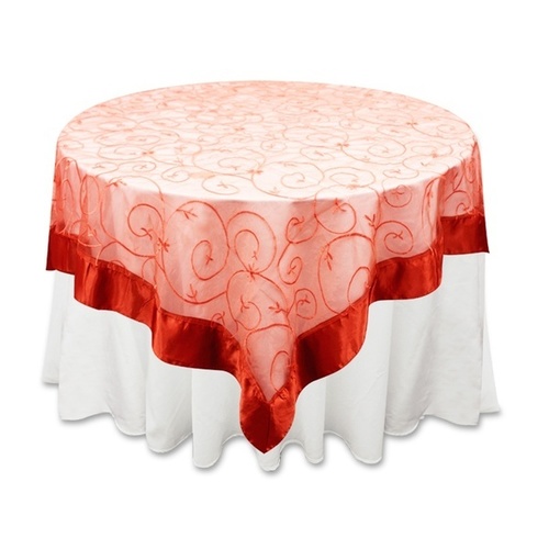 Large View Square Overlay 182cm (Embroidered Organza) - Red