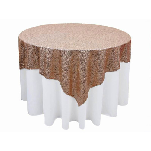 Large View Stunning Sequin Table Square Overlay 228cm - Rose Gold