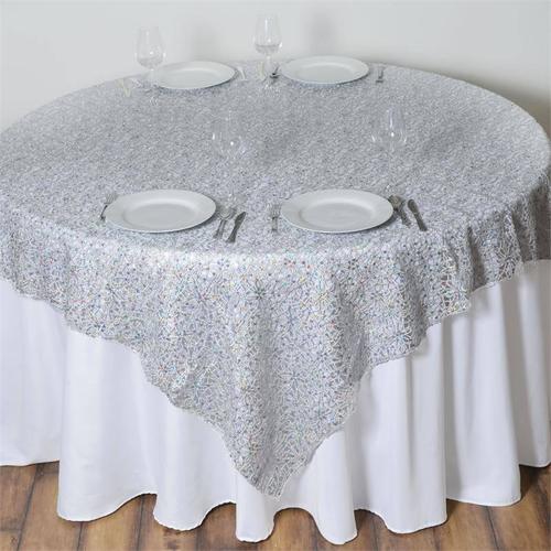 Large View Silver Sequin Studded Table Square Overlay 228cm