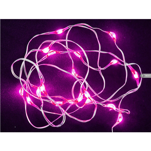 Large View Fushia inLine  Fairy Lights - Battery Operated 2.m