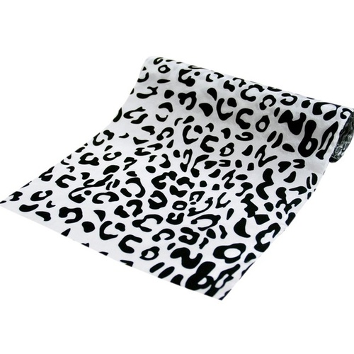 Large View Snow Leopard Safari Fabric Bolt 54 inch x 10Yards - Black / White