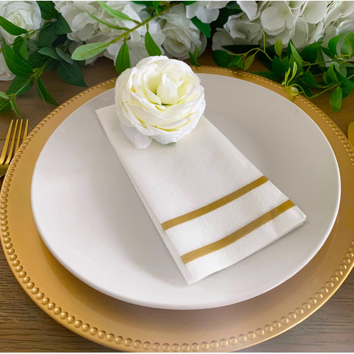 Large View 25pcs - White Paper Dinner Napkin - Gold Stipe Detail