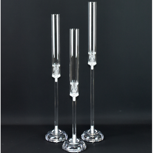 Large View 3 pcs Set of Candelabra - Clear with Glass Windlight