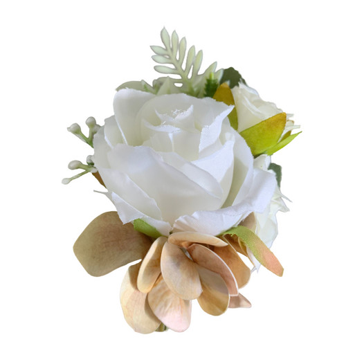 Large View Buttonhole Roses & Hydrangea - White