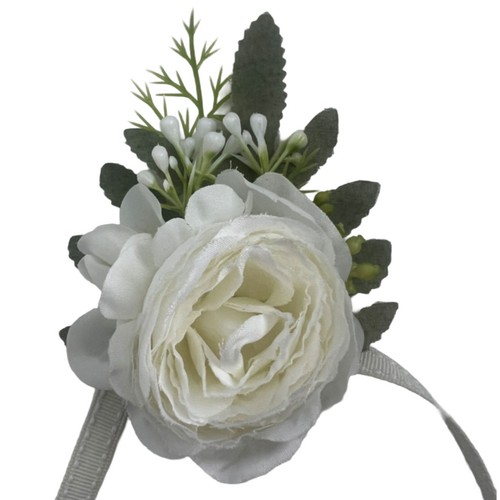 Large View Corsage -  Peony Rose - White